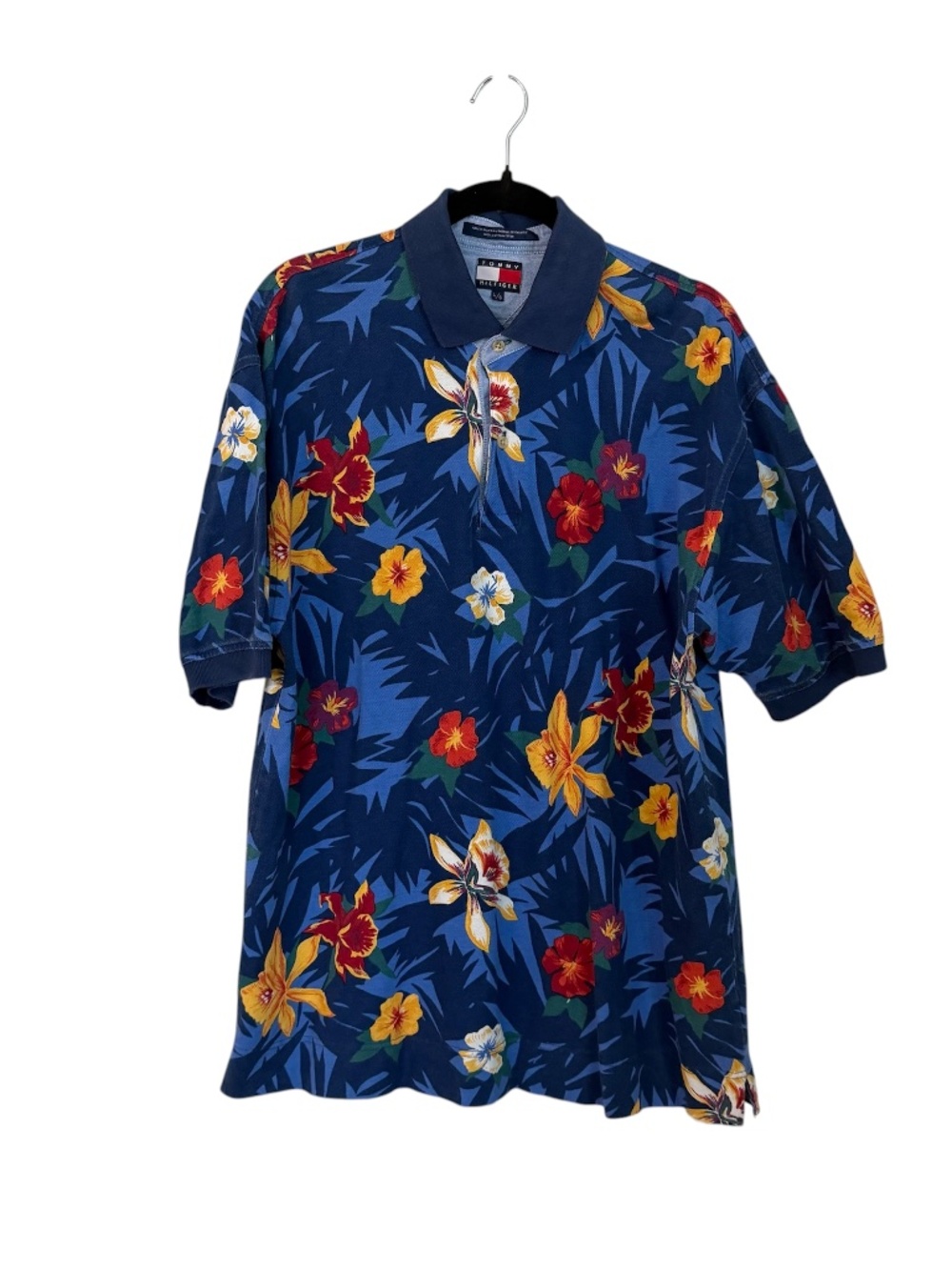 Tommy Hilfiger Men’s Navy Blue Multicolor Floral Short Sleeve Polo Sz L GUC